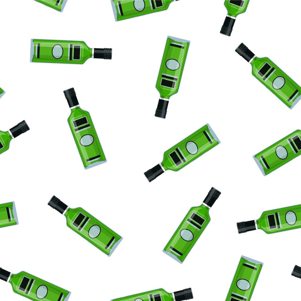 Flasche von Absinth. Absinth Alkohol trinken. nahtlos wiederholen Muster Hintergrund. Vektor Illustration im eben Stil