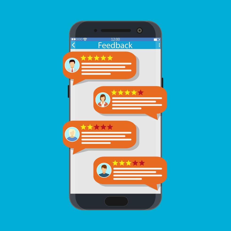 Smartphone mit Bewertung App. vektor