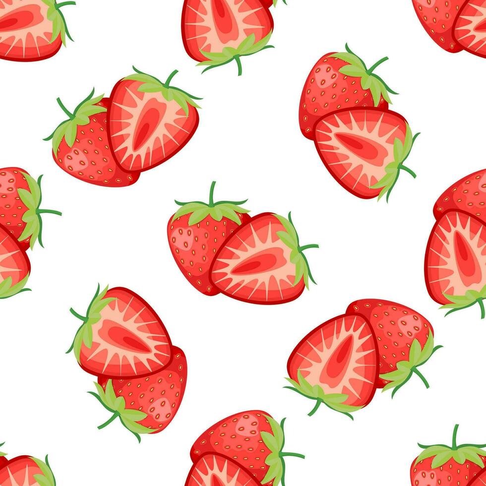 Beeren Obst Erdbeere mit Blätter nahtlos Muster zum Textil- Drucke, Karten, Design. Vektor Illustration im eben Stil