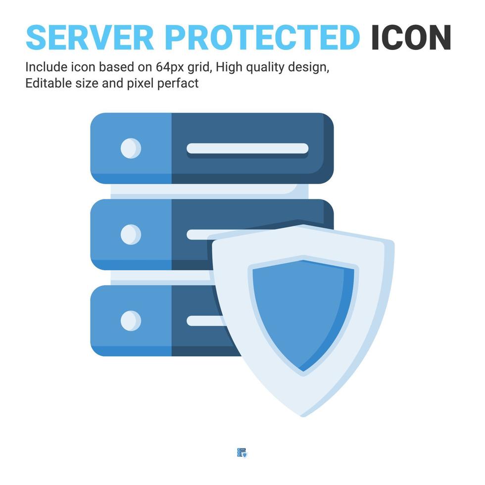 Server geschützter Symbolvektor mit flachem Farbstil isoliert auf weißem Hintergrund. Vektorillustrationsdaten geschütztes Zeichensymbol-Icon-Konzept für digitales IT, Industrie, Technologie, Apps, ui und Projekt vektor