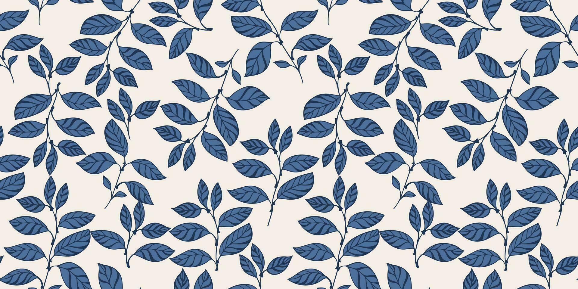 vektor hand dragen kreativ blå blad stjälkar sömlös mönster. konstnärlig sömlös bakgrund med abstrakt, modern, grenar löv. mall för design, textil, mode, tyg, tapet