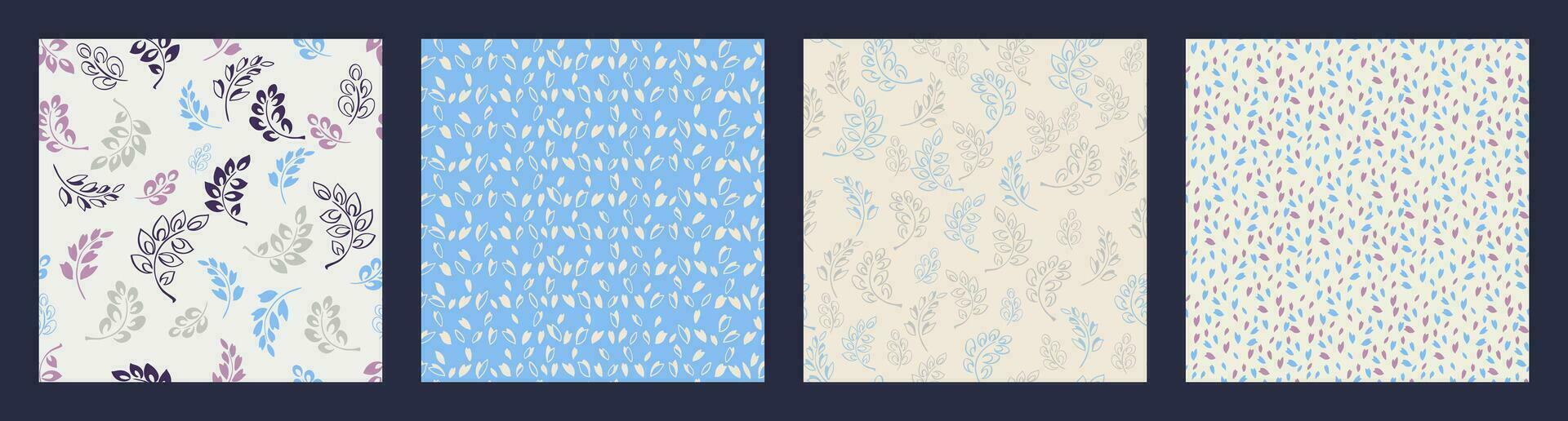 collage av abstrakt fyrkant mönster mycket liten grenar löv, skiss droppar, rader, randig, slumpmässig prickar. trendig vektor hand dragen sömlös bakgrunder pastell blå texturerat. design för tyg, mode