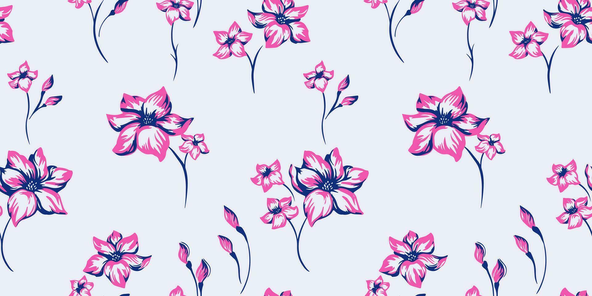 kreativ ditsy blommor grenar sömlös mönster. vektor hand dragen skiss. färgrik borsta blommig bakgrund. design för mode, textil, tyg, tapet, yta design