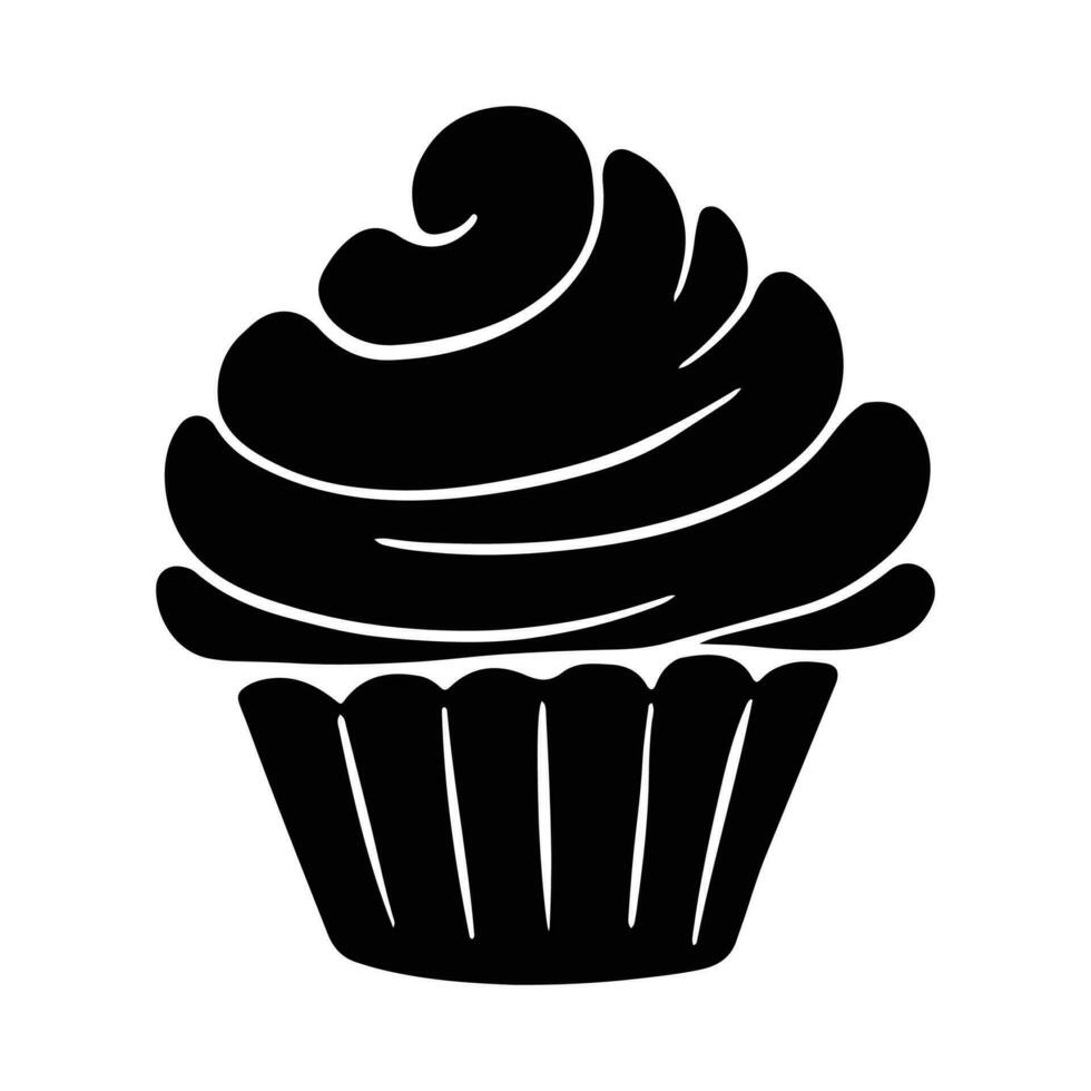 Cupcake Silhouette Design. Cupcake Karikatur Illustration im schwarz Farbe vektor