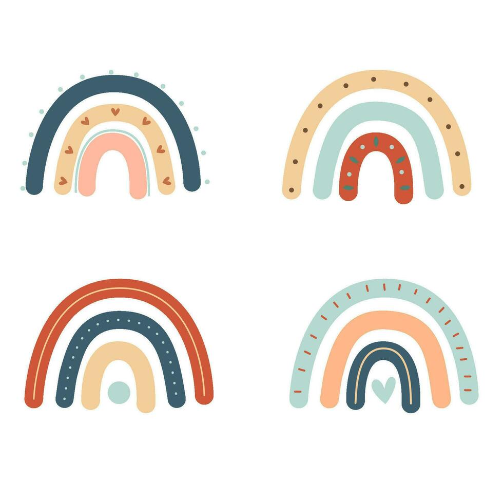 regnbåge uppsättning av vektor ikoner i annorlunda färger boho barn barn färgrik barnkammare