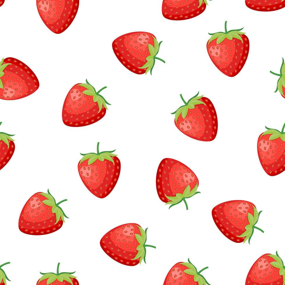 Beeren Obst Erdbeere mit Blätter nahtlos Muster zum Textil- Drucke, Karten, Design. Vektor Illustration im eben Stil