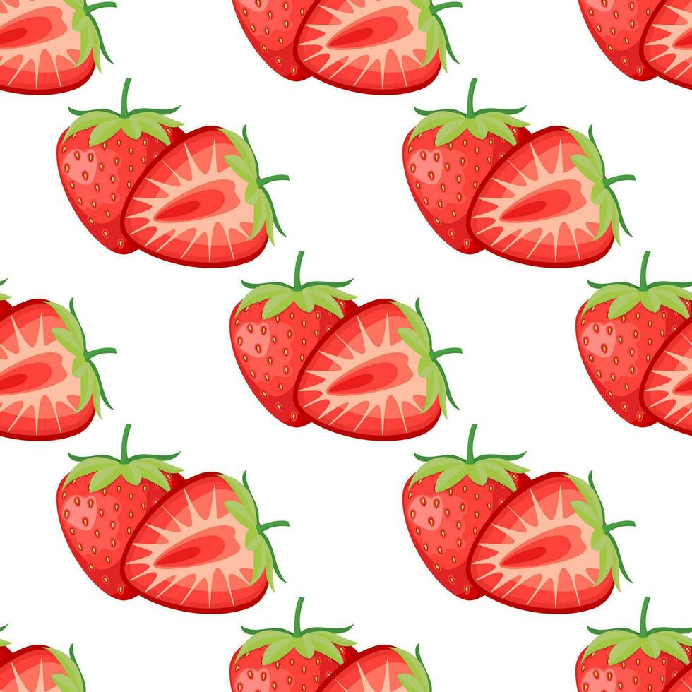 Beeren Obst Erdbeere mit Blätter nahtlos Muster zum Textil- Drucke, Karten, Design. Vektor Illustration im eben Stil