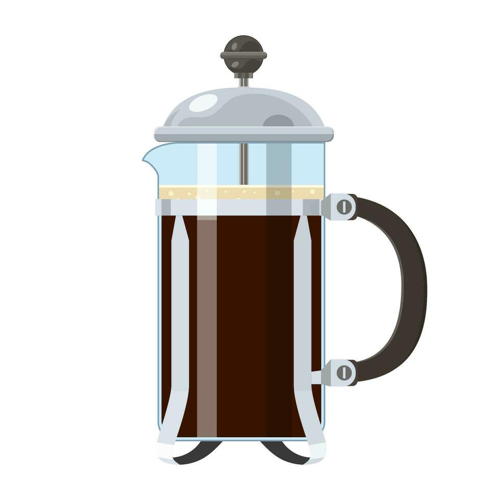 Französisch Drücken Sie Kaffee oder Tee Symbol isoliert auf Weiß Hintergrund. Vektor Illustration im eben Stil.