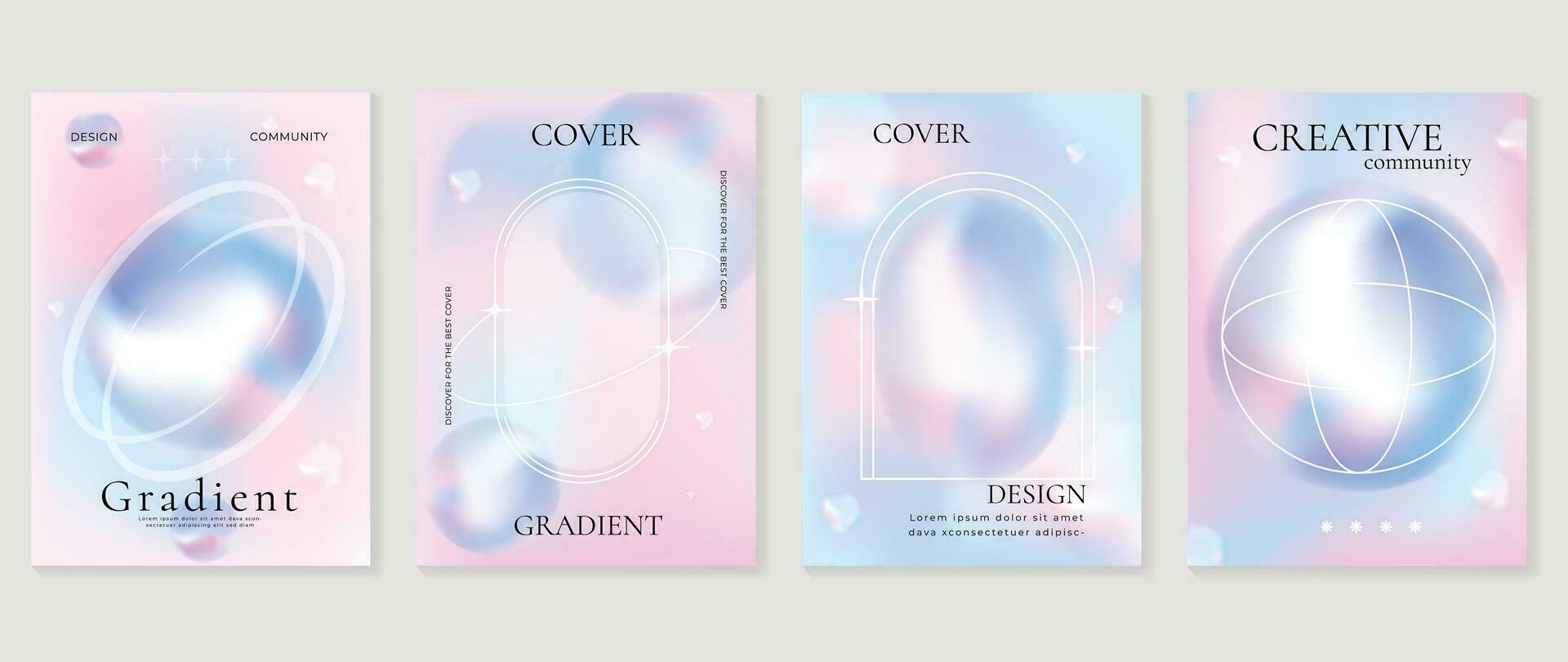 ästhetisch Poster Design Satz. süß Gradient holographisch Hintergrund Vektor mit geometrisch Form, Gradient Gittergewebe Blase. Schönheit Ideal Design zum Sozial Medien, kosmetisch Produkt, fördern, Banner, Anzeigen.