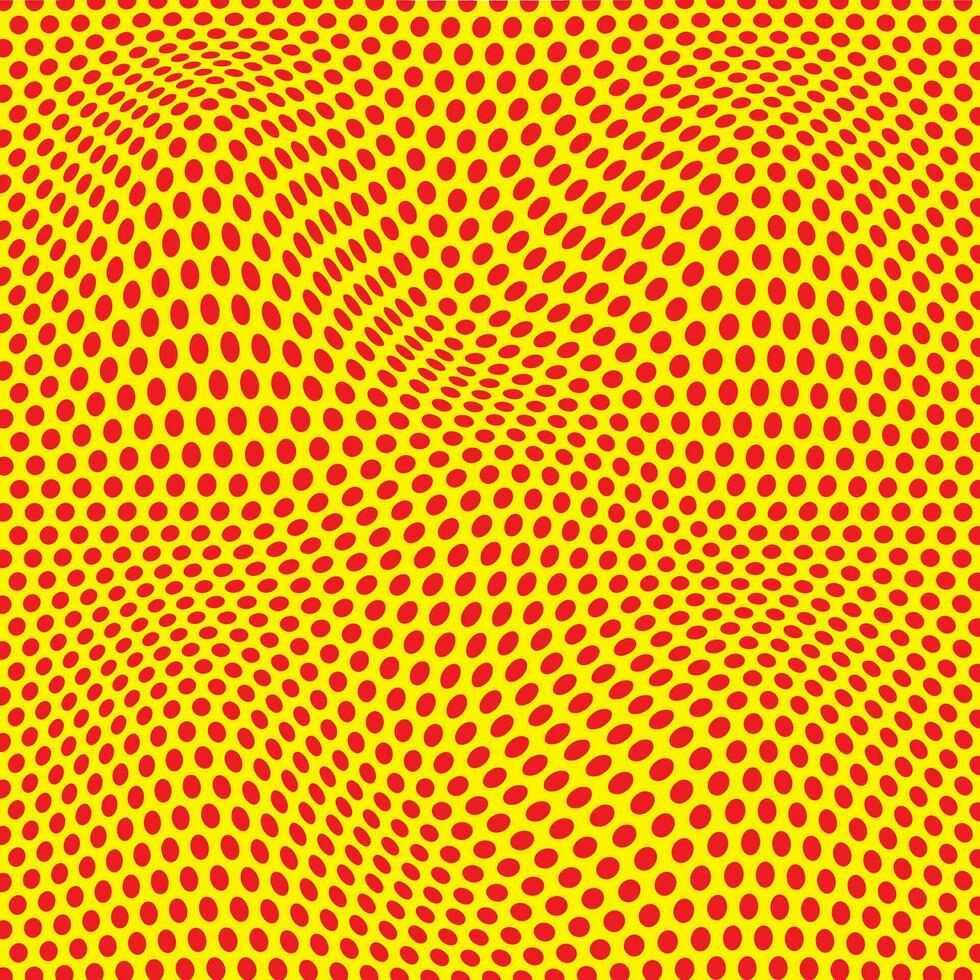 modern enkel abstrakt röd Färg små polka punkt cirkel vågig förvränga mönster konst på gul Färg bakgrund vektor