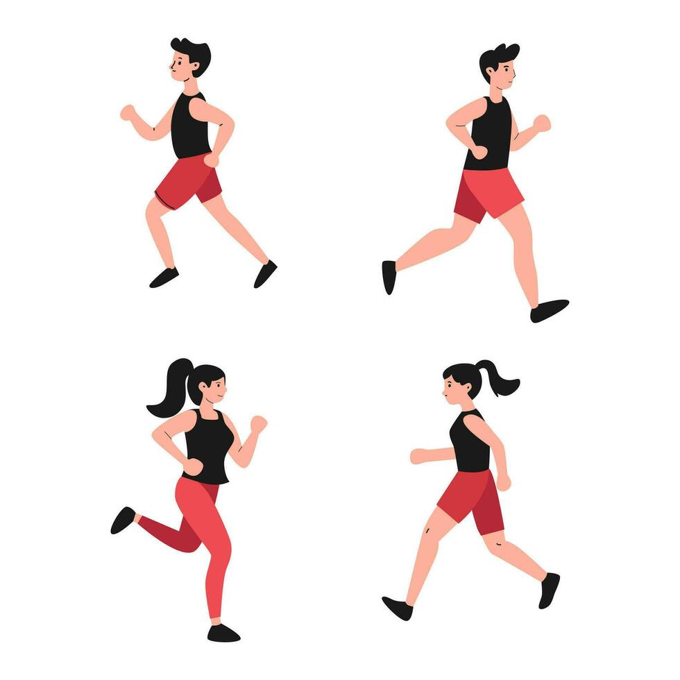 vektor samling av illustrationer av människor joggning