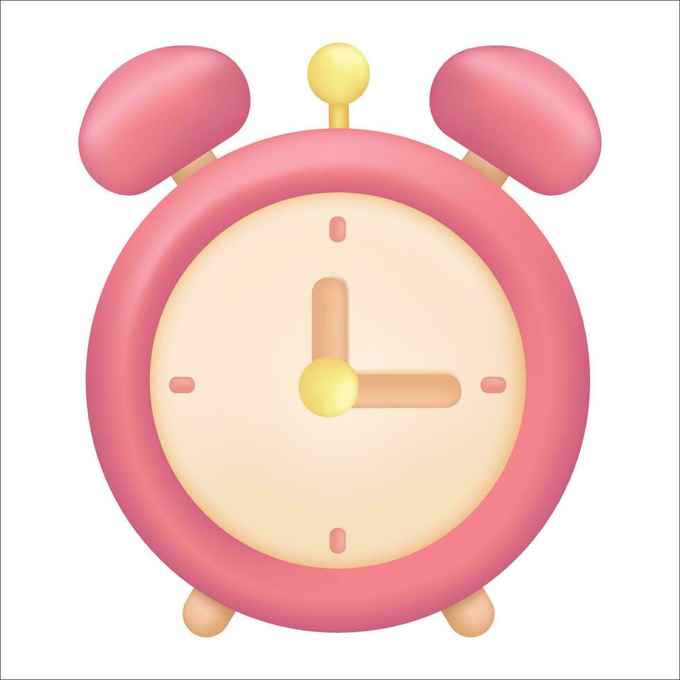 3d Alarm Uhr Symbol, Alarm Uhr rot aufwachen oben Zeit isoliert auf Hintergrund, Erinnerung und Frist beachten Symbol. vektor