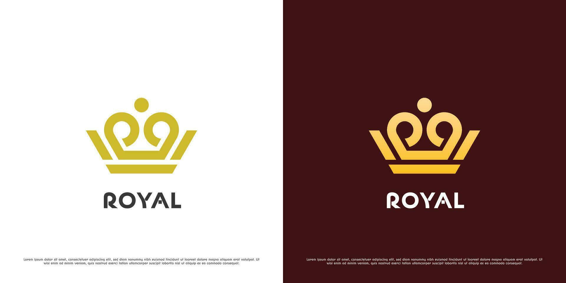 kunglig krona logotyp design illustration. enkel geometrisk silhuett monark kunglig stolthet kung drottning prins kejserlig heraldisk aristokratisk elegant ikon. vektor