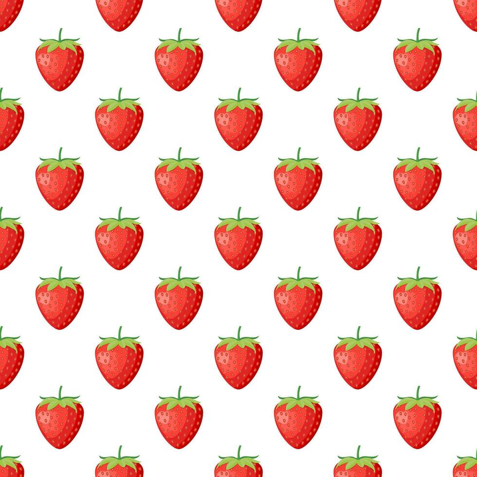 Beeren Obst Erdbeere mit Blätter nahtlos Muster zum Textil- Drucke, Karten, Design. Vektor Illustration im eben Stil