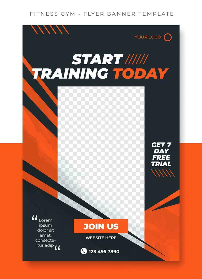 kondition Gym sport svart orange flygblad affisch baner mall design, händelse befordran vektor