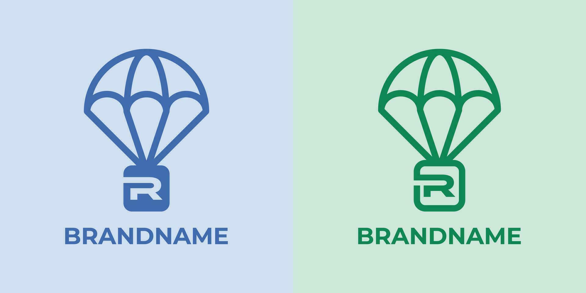 första r fallskärmsnedsläpp logotyp uppsättning, bra för företag relaterad till fallskärmsnedsläpp eller fallskärmar med r första vektor