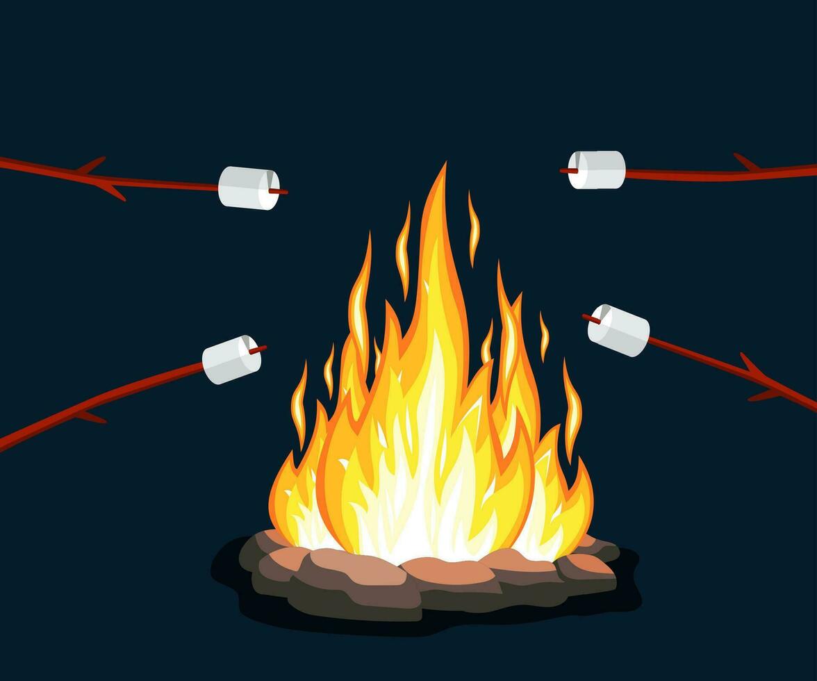 Lagerfeuer mit Mäusespeck, Stein, vektor