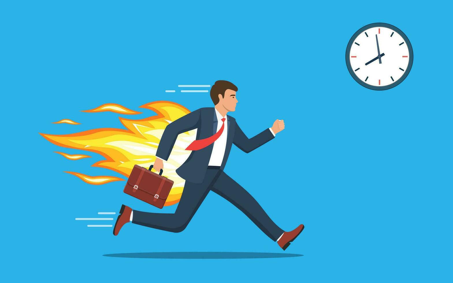 kontor arbetstagare karaktär löpning med tillbaka på brand. deadline och rusa timme. företag begrepp. vektor illustration i platt stil.