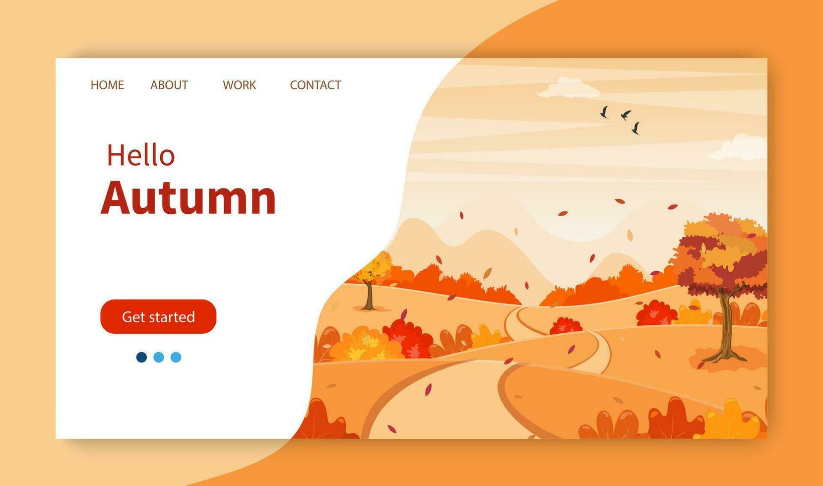 Herbst fallen Karikatur Landschaft Hintergrund. Bäume und Hügel auf das schmucklos. Webseite Landung Seite Vorlage. Vektor Illustration im eben Stil.