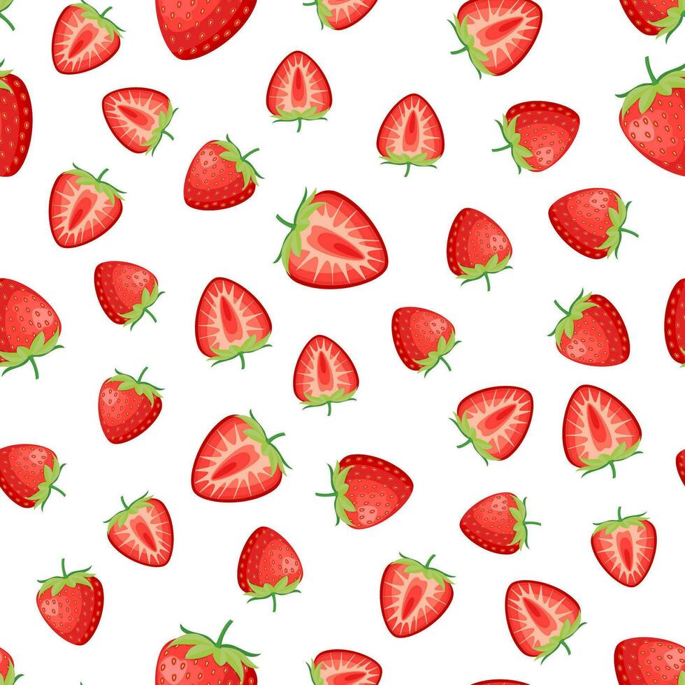 Beeren Obst Erdbeere mit Blätter nahtlos Muster zum Textil- Drucke, Karten, Design. Vektor Illustration im eben Stil