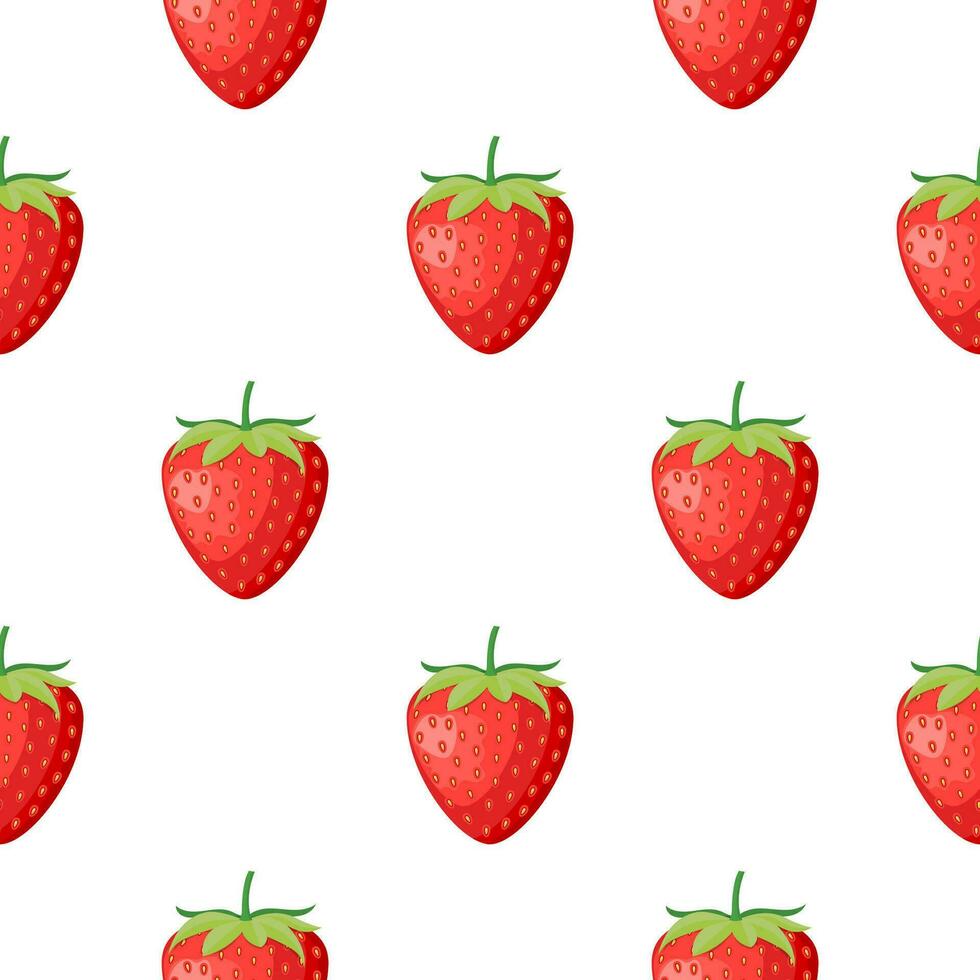 Beeren Obst Erdbeere mit Blätter nahtlos Muster zum Textil- Drucke, Karten, Design. Vektor Illustration im eben Stil