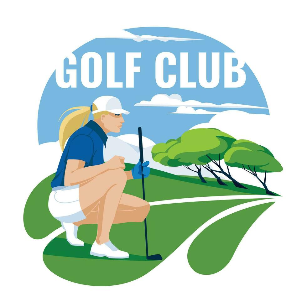 Damen Golf Champion. Fachmann Sport und Erholung. Vektor eben Illustration