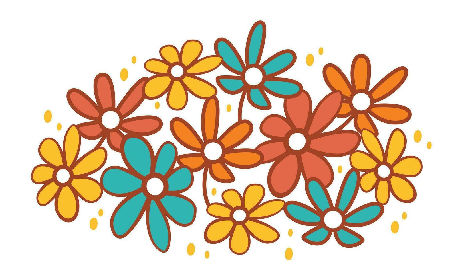 vektor sammansättning av blommor i en söt tecknad serie stil.