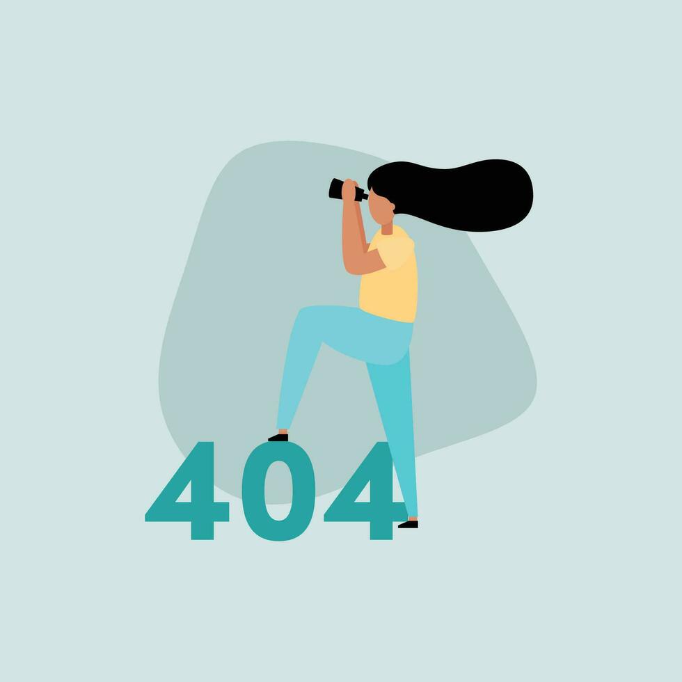 404 fel sida inte hittades begrepp. kvinna ser på de skärm med en kamera. vektor illustration