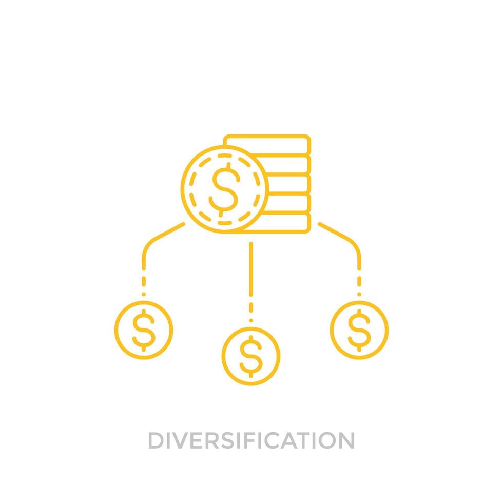 finansiell diversifiering linje ikon med mynt vektor