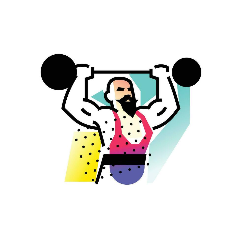 Illustration des starken Mannes, Gewichtheber, Zirkus. Icon-Logo für Zirkus oder Sportstudio. eine Illustration für eine Website, ein Poster, eine Postkarte. Bild ist auf weißem Hintergrund isoliert. vektor