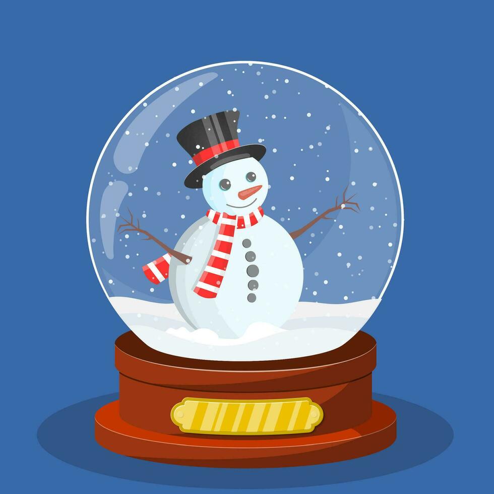 snö glas klot med jul snögubbe vektor