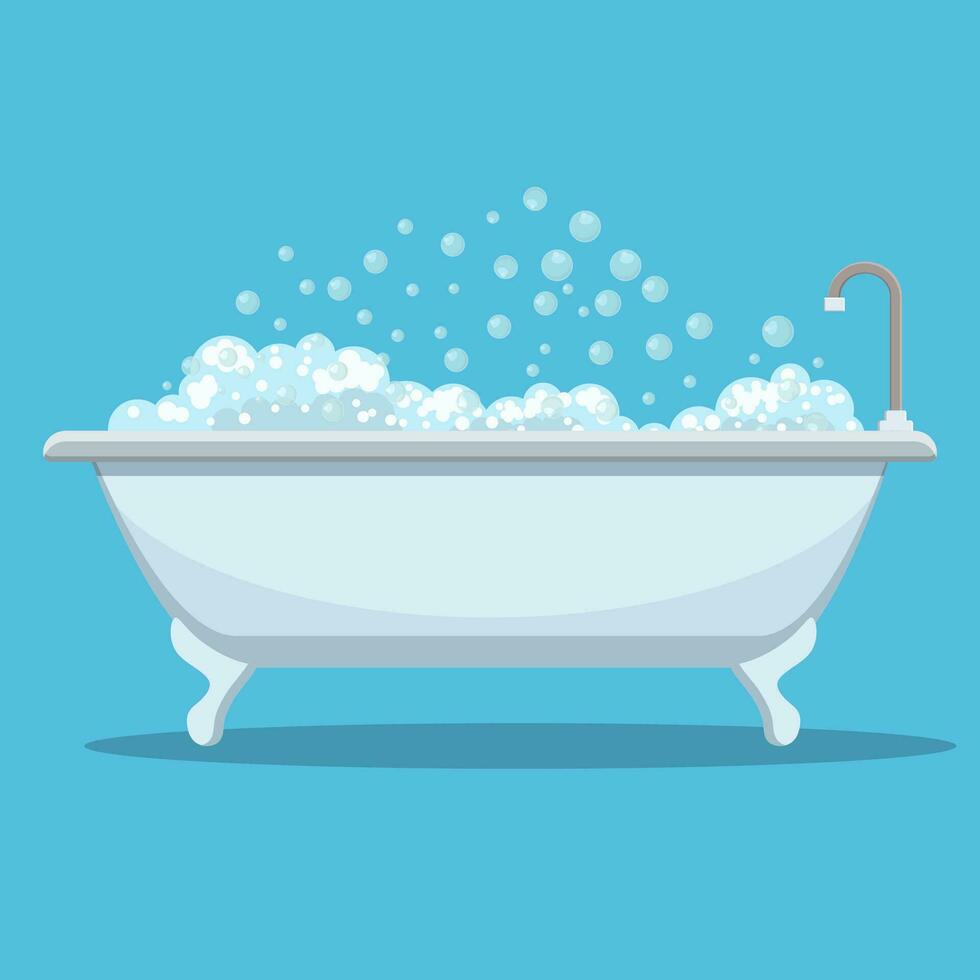 modern Badewanne mit Schaum Dusche isoliert auf Hintergrund. Element zum Design Badezimmer. Vektor Illustration im eben Stil