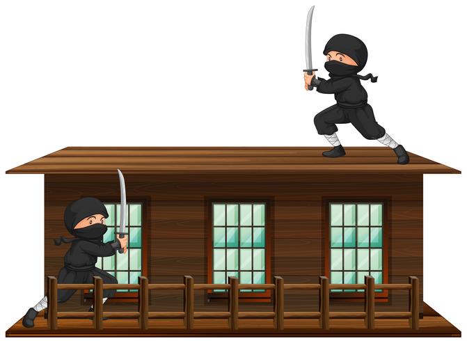 Ninja mit Schwert auf dem Dach vektor
