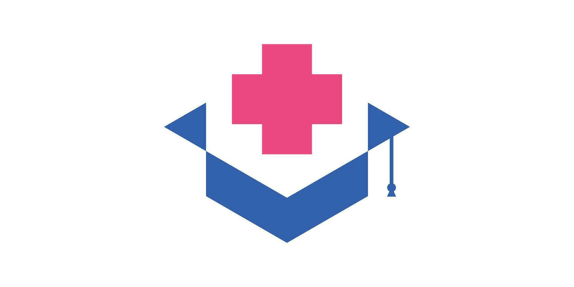 logotyp kombination av gradering keps form med plus tecken, hälsa utbildning, ikon, vektor, symbol. vektor