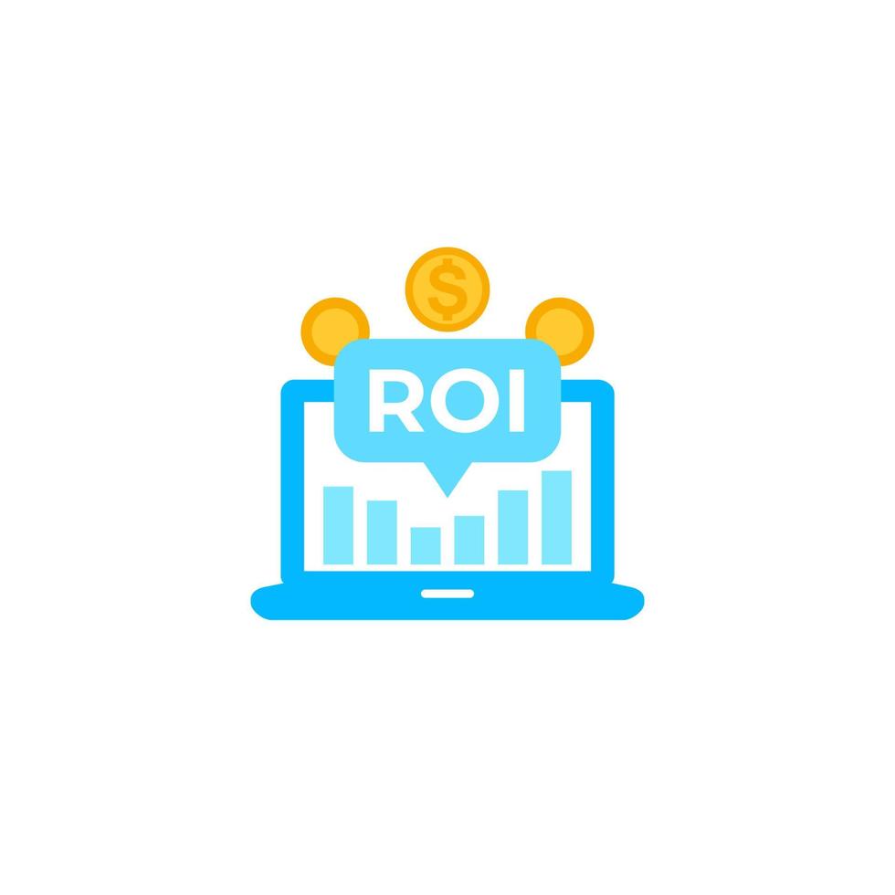 Roi-Vektorsymbol mit Laptop und Münzen vektor