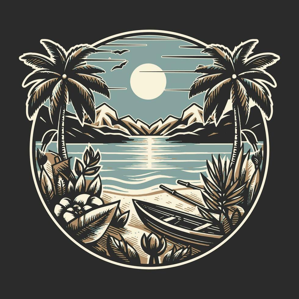 tropisk ö logotyp, utomhus, och landskap vektor