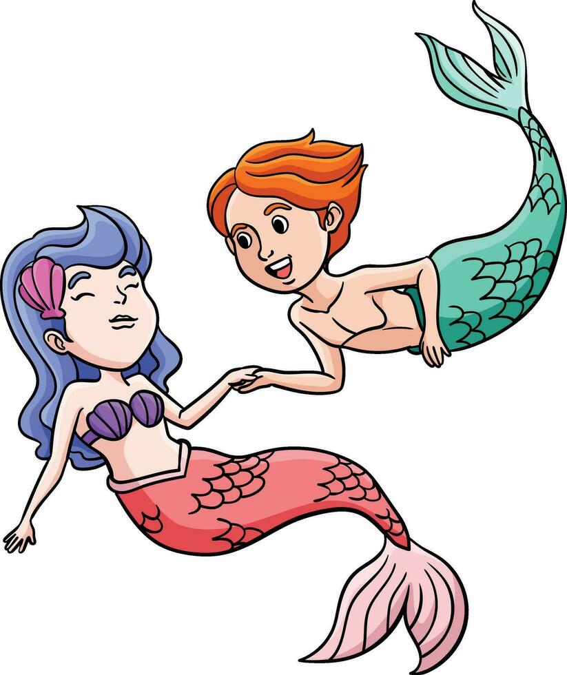 sjöjungfru och en merman tecknad serie färgad ClipArt vektor