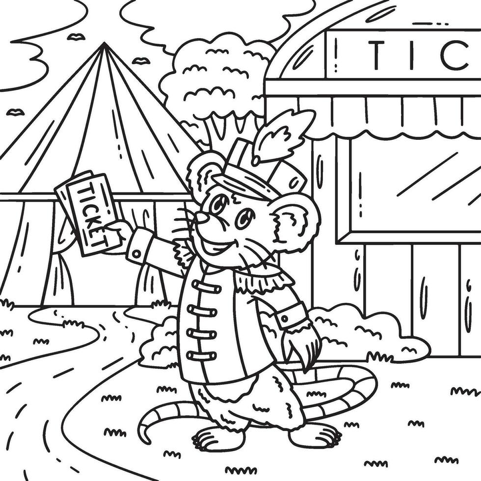 Zirkus Maus Verkauf Fahrkarte Färbung Seite zum Kinder vektor