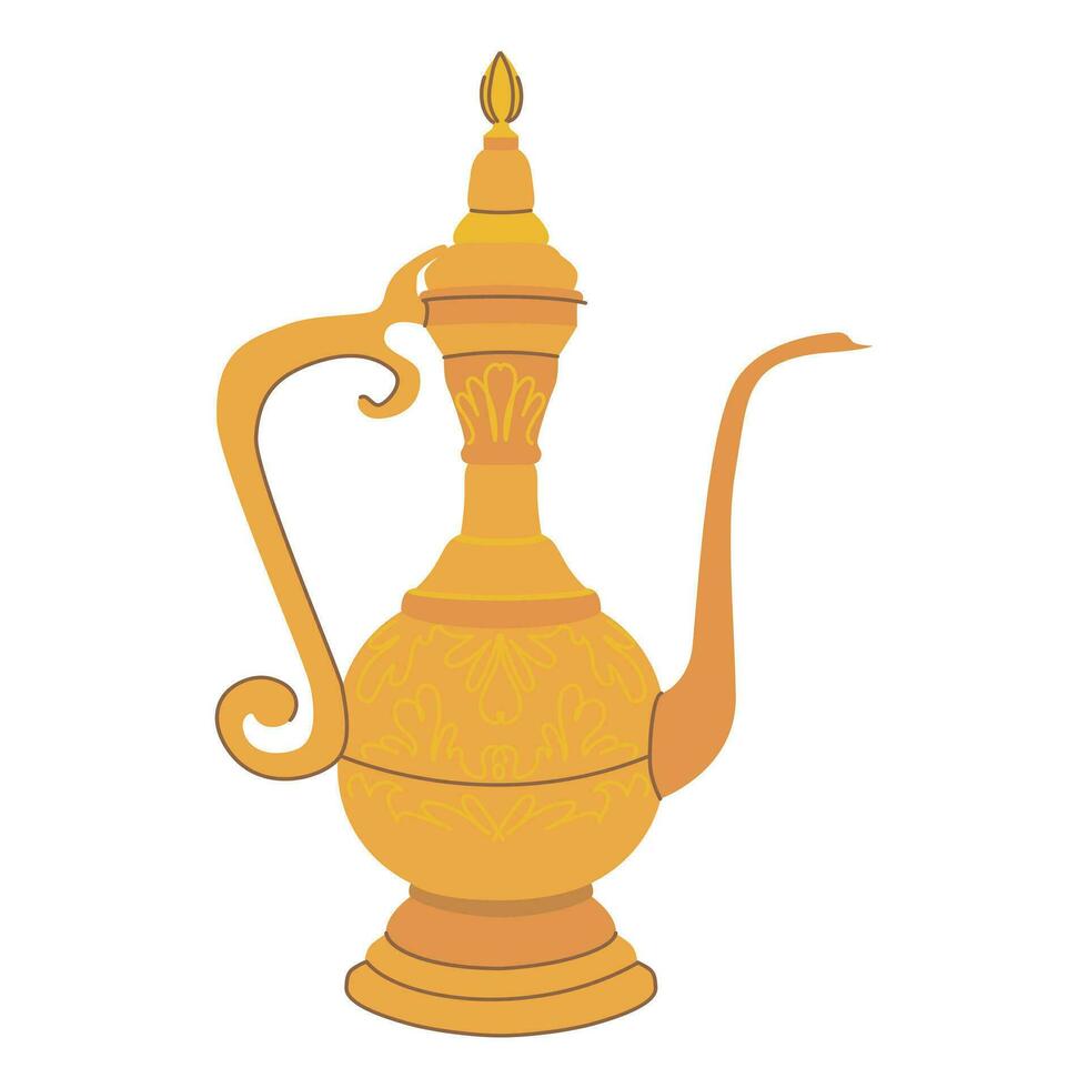 vektor orientalisk kanna. illustration av en platt tillbringare isolerat på en vit bakgrund. maträtter för kaffe eller te i arabicum stil. tecknad serie.