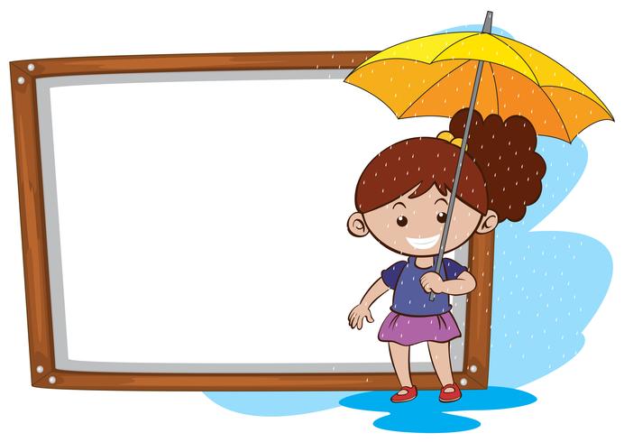 Gränsmall med tjej och gult paraply vektor