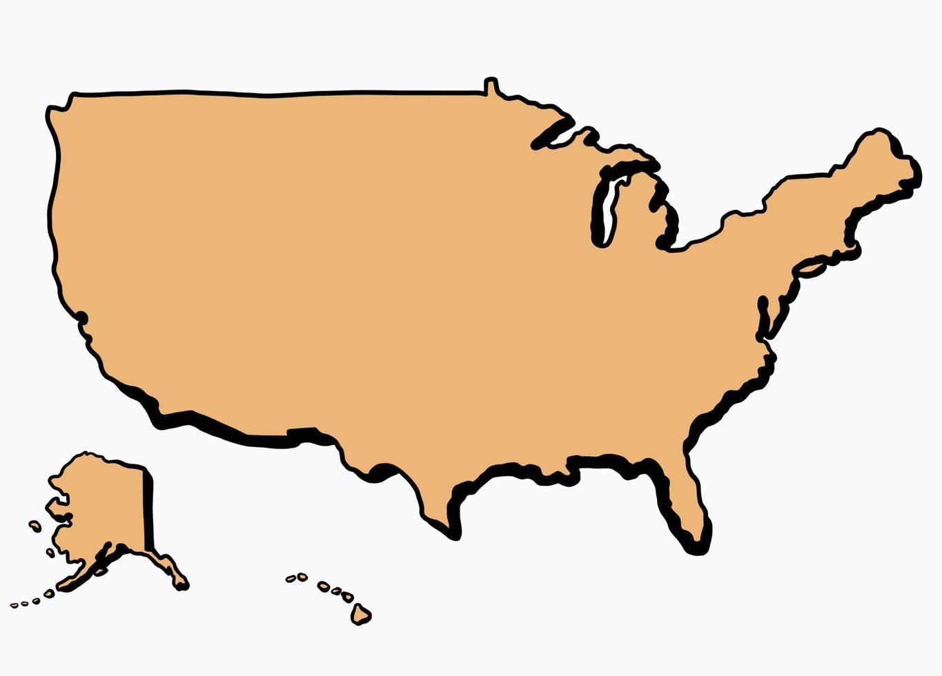 doodle frihandsteckning av karta över USA. v vektor