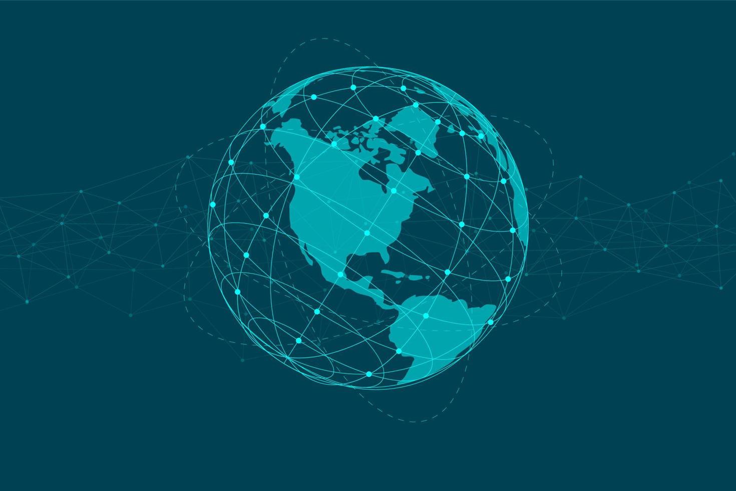 Verbindung von globalen Netzwerkleitungen. Weltkartenpunkt mit Punktverbindungskonzept des globalen Geschäftshintergrundes. vektor