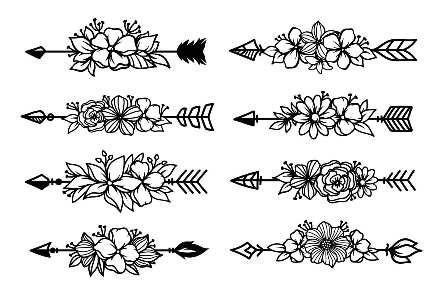 Set ethnischer Pfeile mit Blumenstrauß vektor