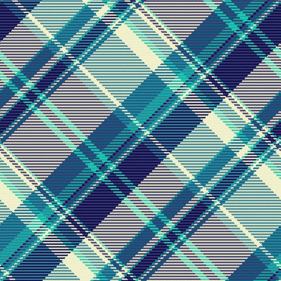 stilig tartan pläd textil, franska textur tyg sömlös. karneval bakgrund kolla upp mönster vektor i ljus och cyan färger.