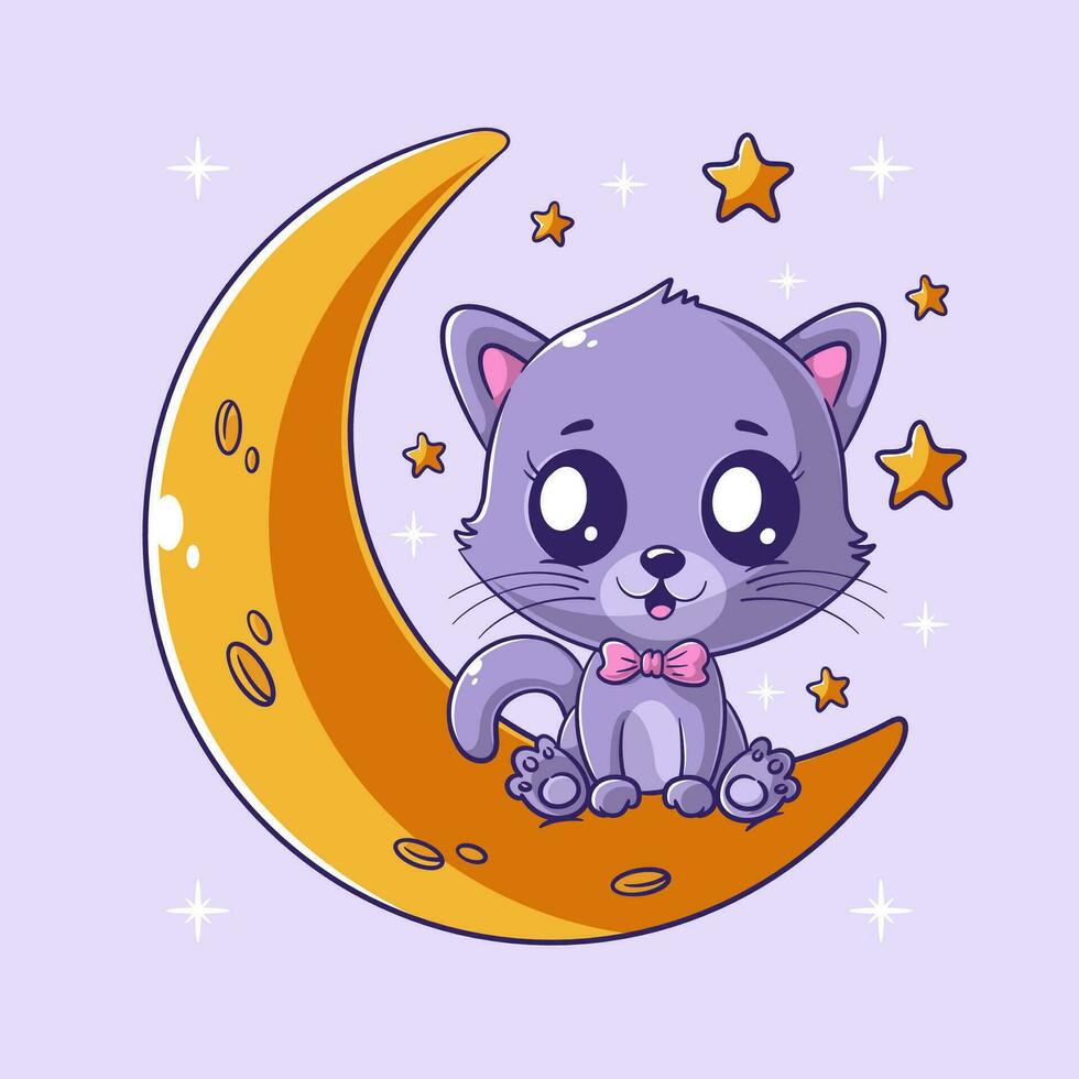 söt katt är Sammanträde på de måne ensam vektor