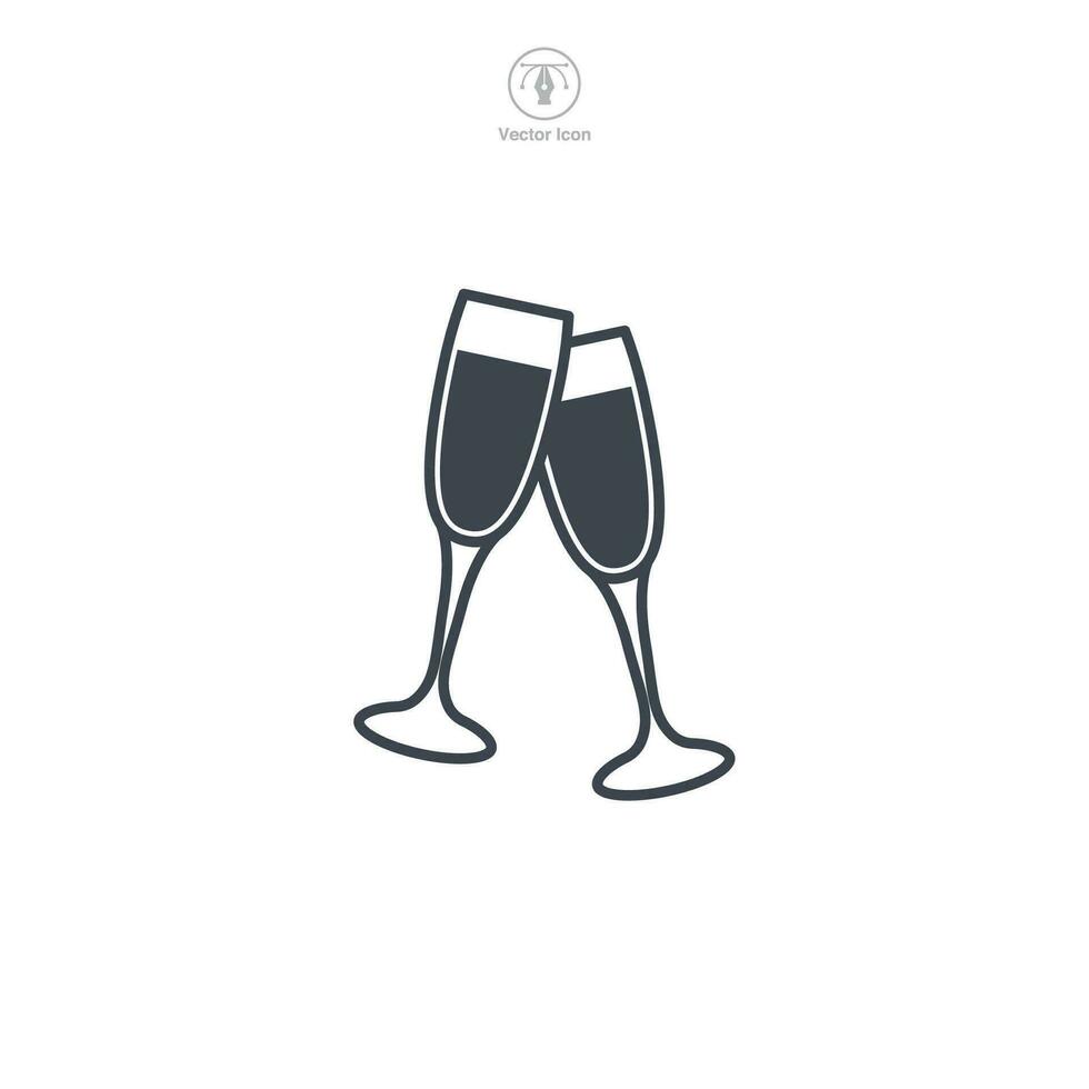 Prost Champagner Brille Symbol Symbol Vektor Illustration isoliert auf Weiß Hintergrund