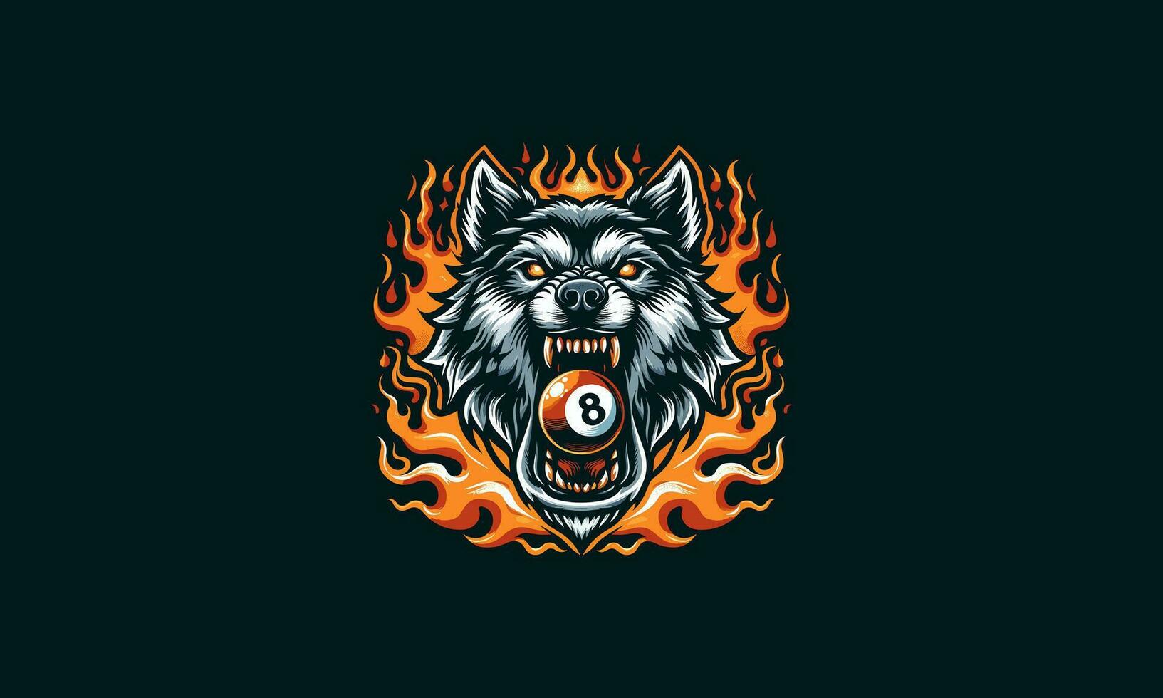 Kopf Wolf und Ball 8 mit Flammen Vektor Maskottchen Design