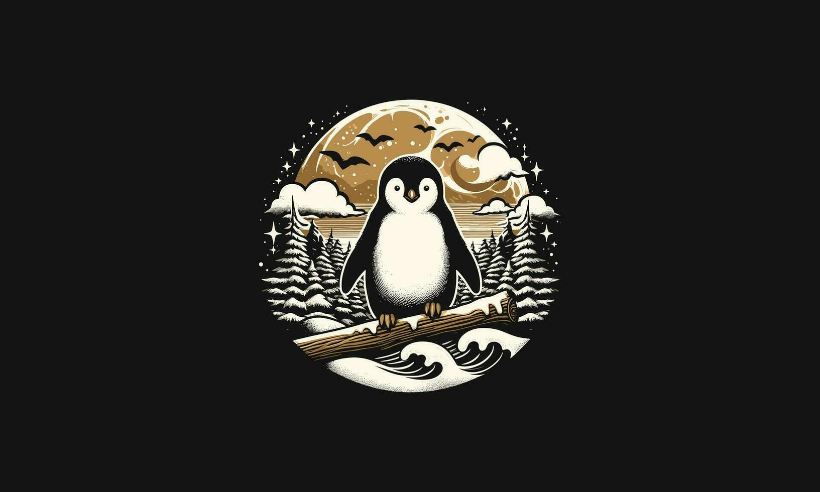 Pinguin auf Wald Vektor Illustration Kunstwerk Design