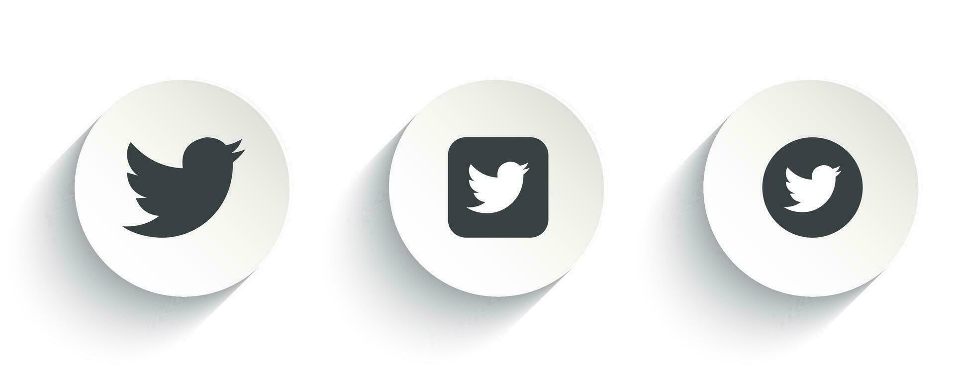uppsättning av Twitter vektor ikon med platt runda knapp isolerat på vit bakgrund.