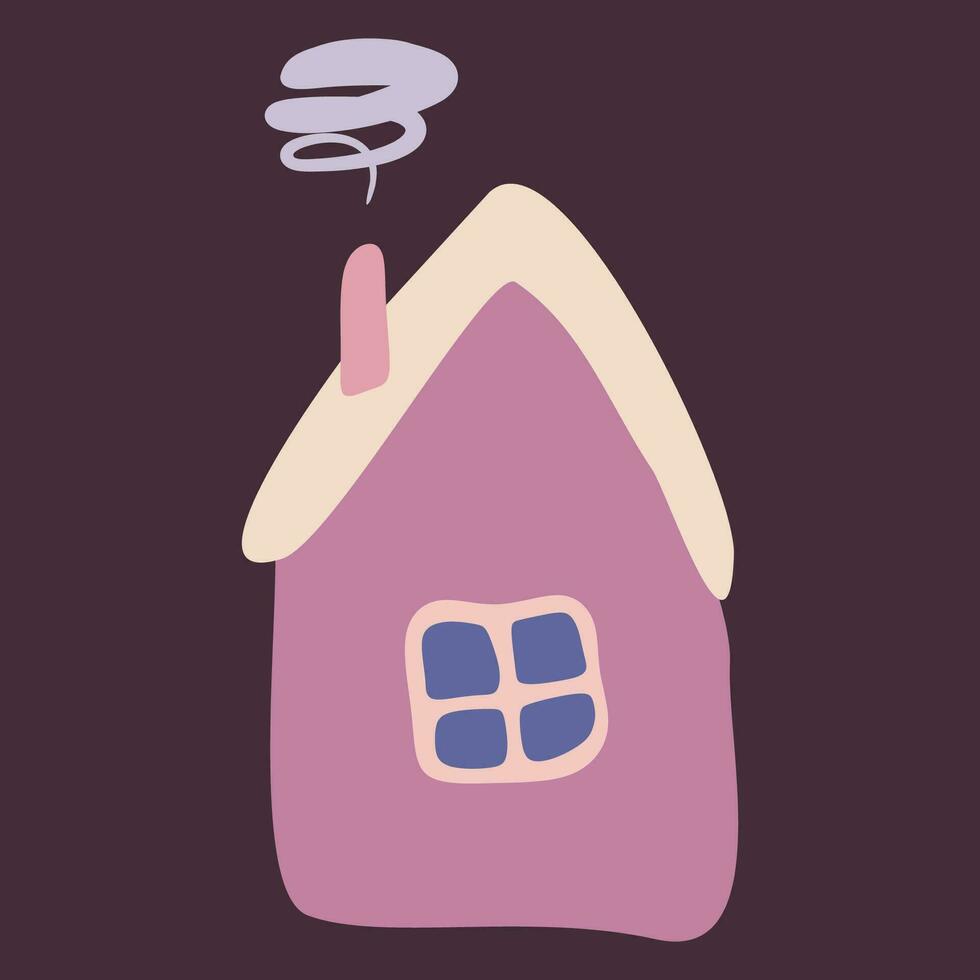 söt rosa hus med fönster och rök från de skorsten. tecknad serie platt stil enkel hand dragen vektor illustration. klotter konst. isolerat ClipArt. grafisk element för design av barn Produkter, kort.
